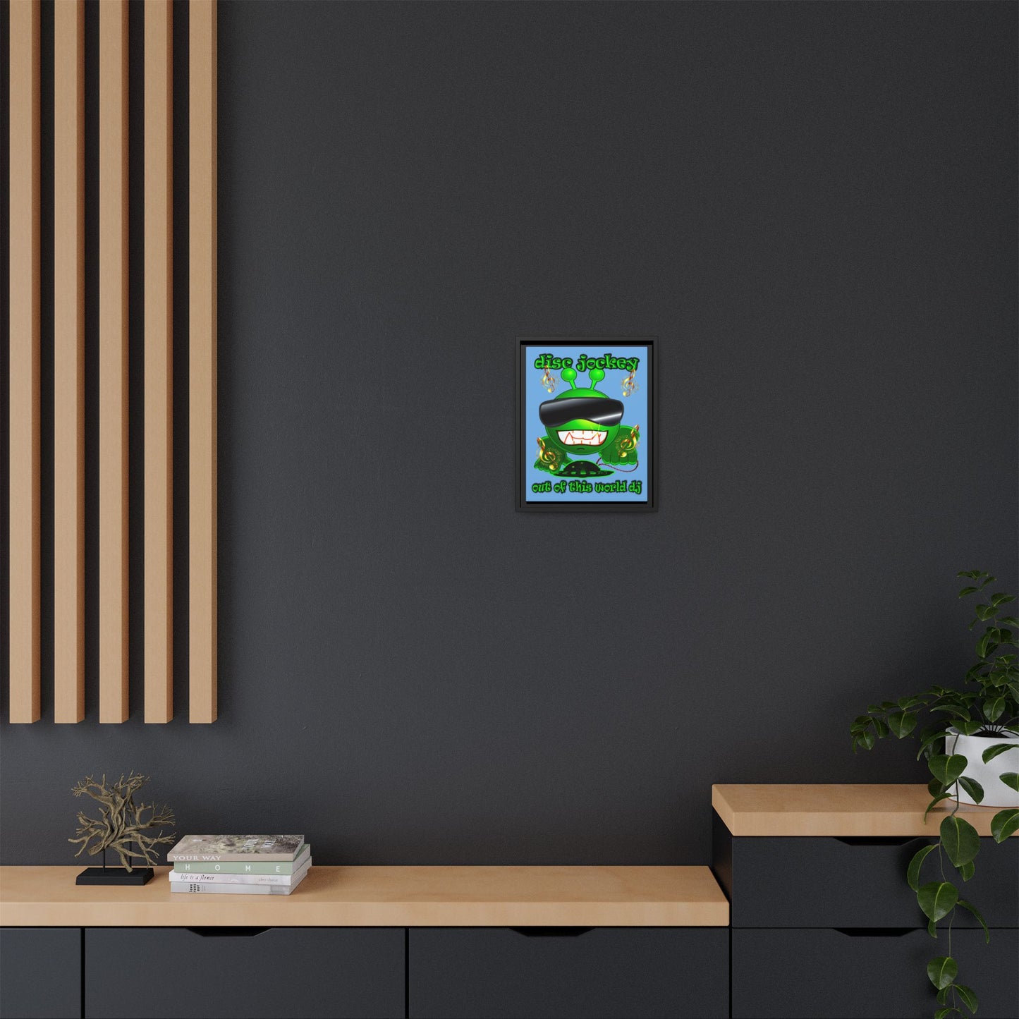 disc jockey - framed canvas art (light blue)