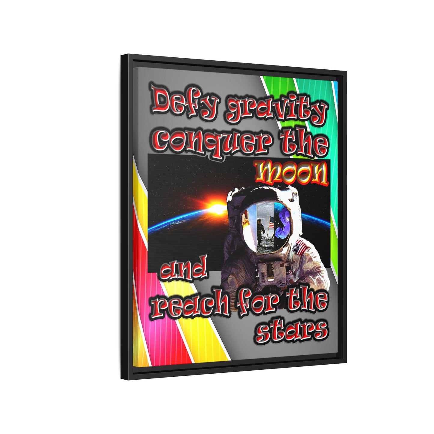 defy conquer reach - framed canvas art (rainbow split)