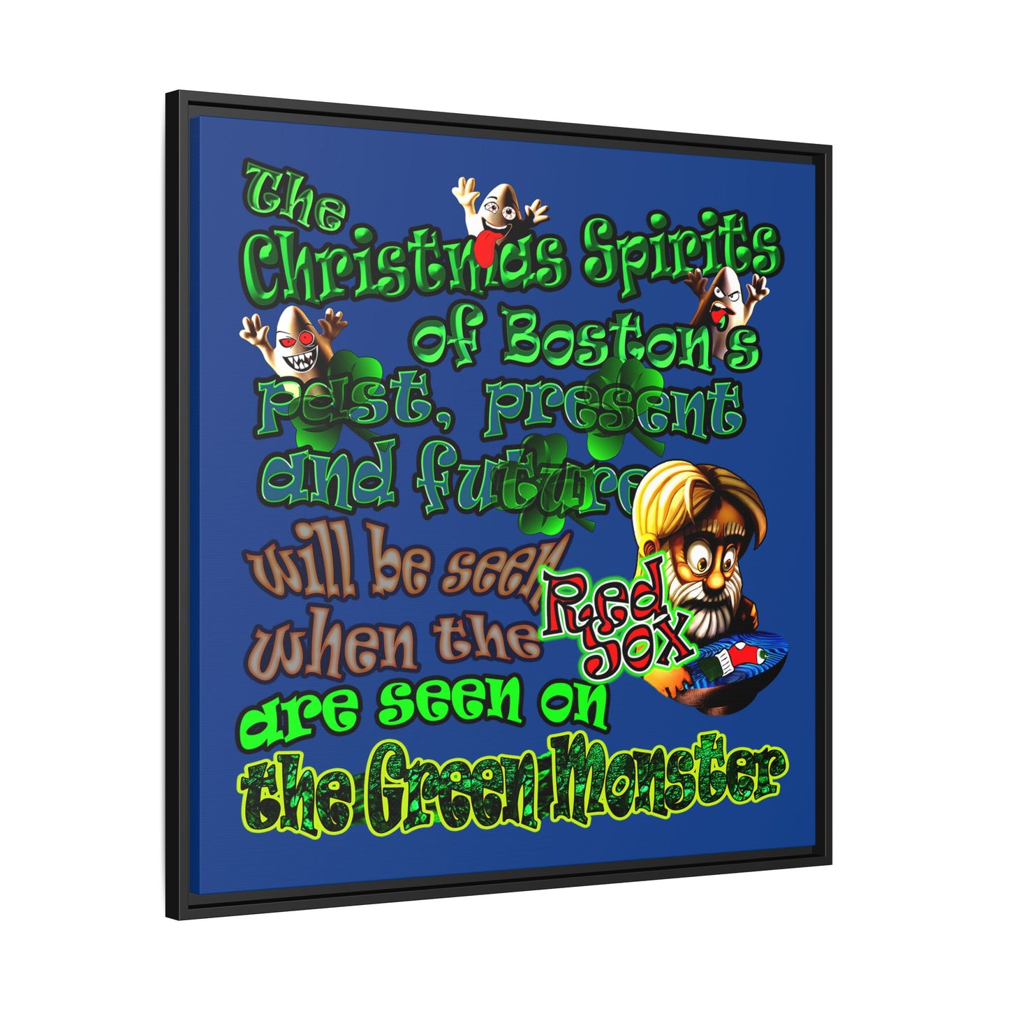 christmas spirits of boston - framed canvas art (dark blue)