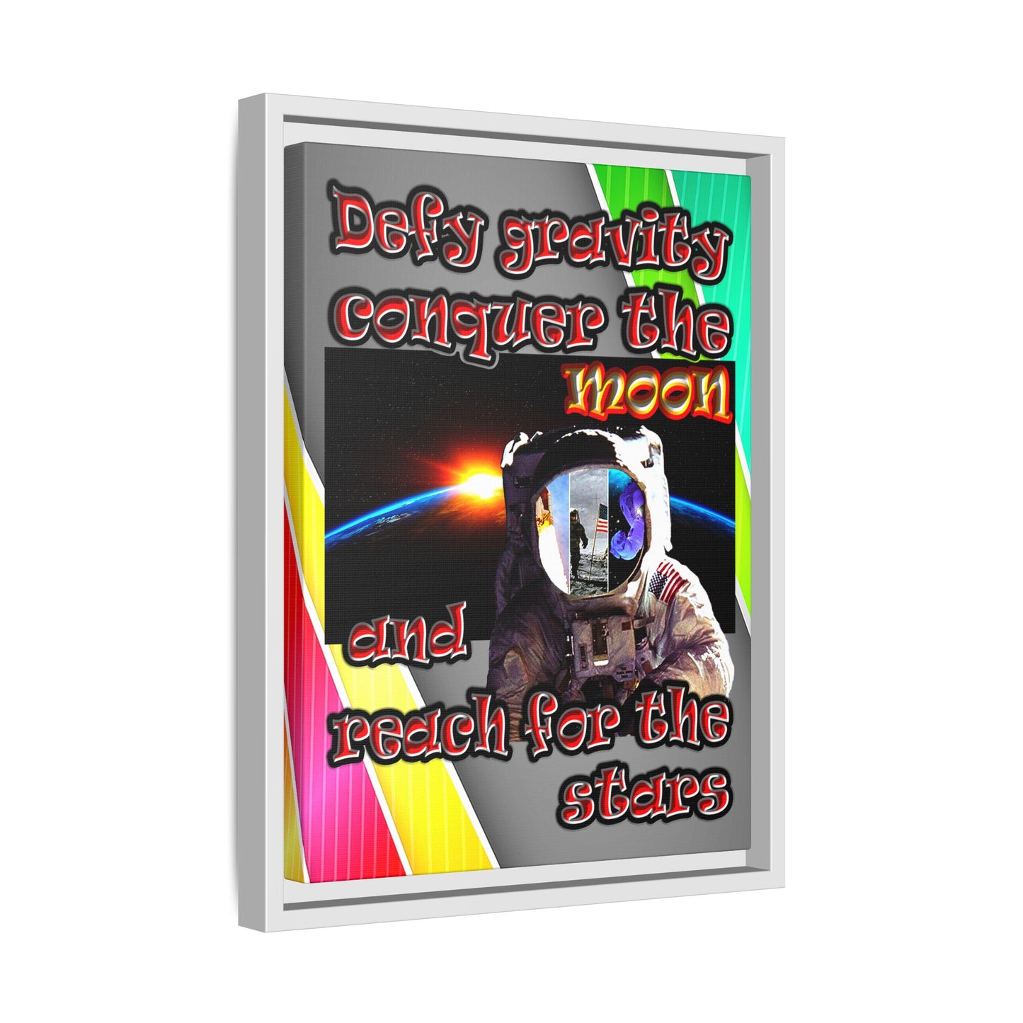 defy conquer reach - framed canvas art (rainbow split)