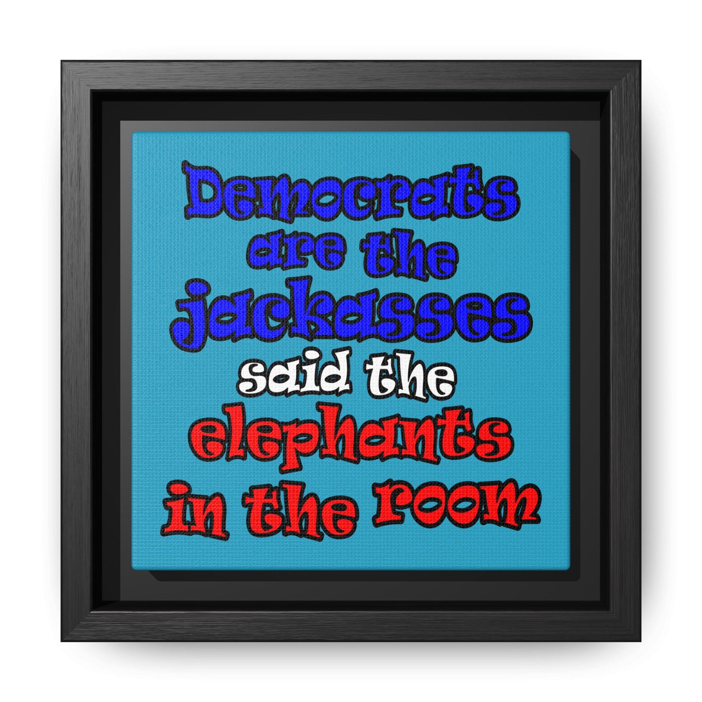 donkeys and elephants - framed canvas art (turquoise)