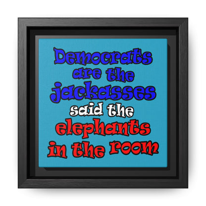 donkeys and elephants - framed canvas art (turquoise)