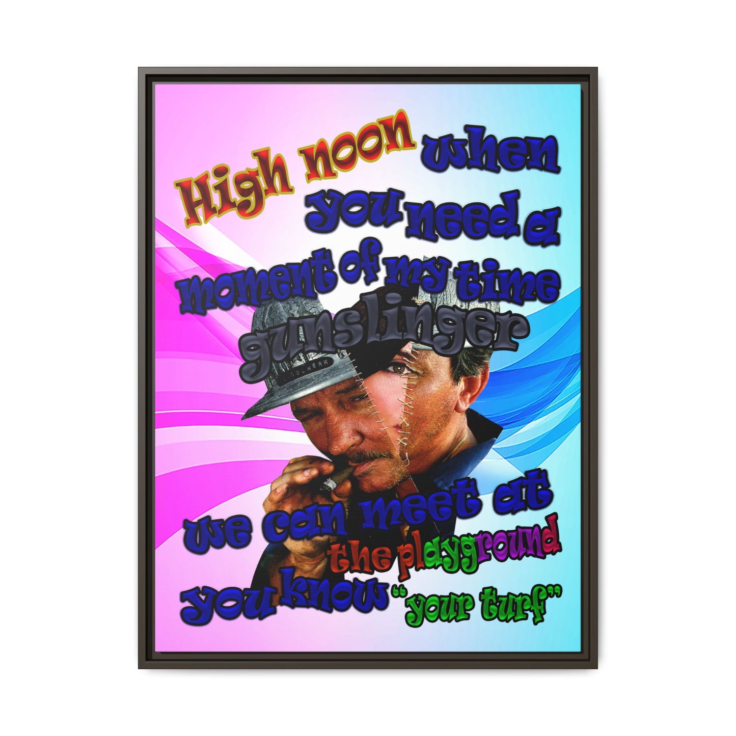 high noon - framed canvas art (light blue-pink wave)