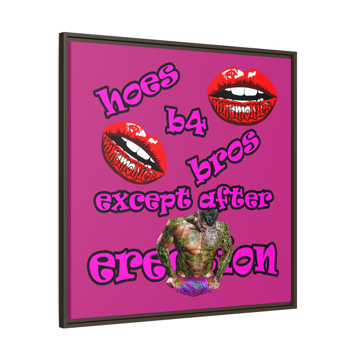 hoes b4 bros - framed canvas art (pink)