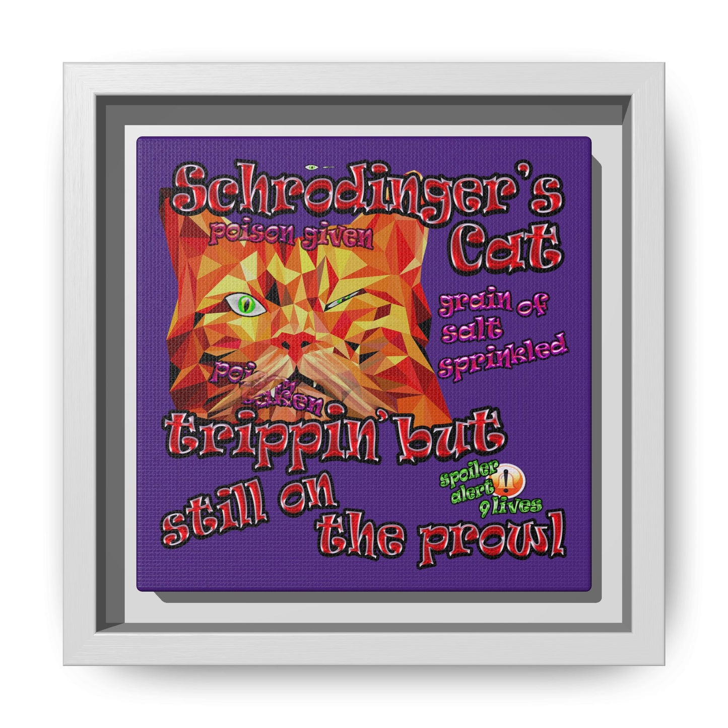 schrodinger's cat - framed canvas art (purple)
