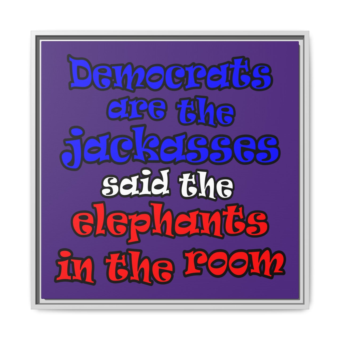 donkeys and elephants - framed canvas art (purple)