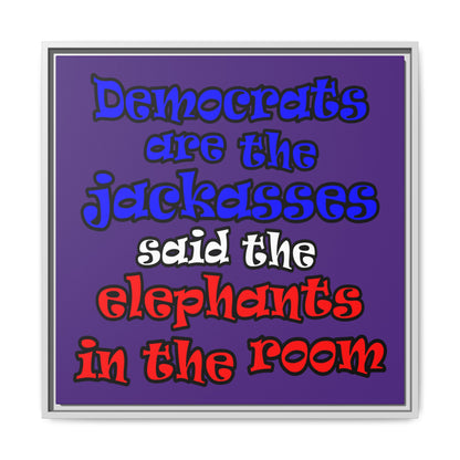 donkeys and elephants - framed canvas art (purple)