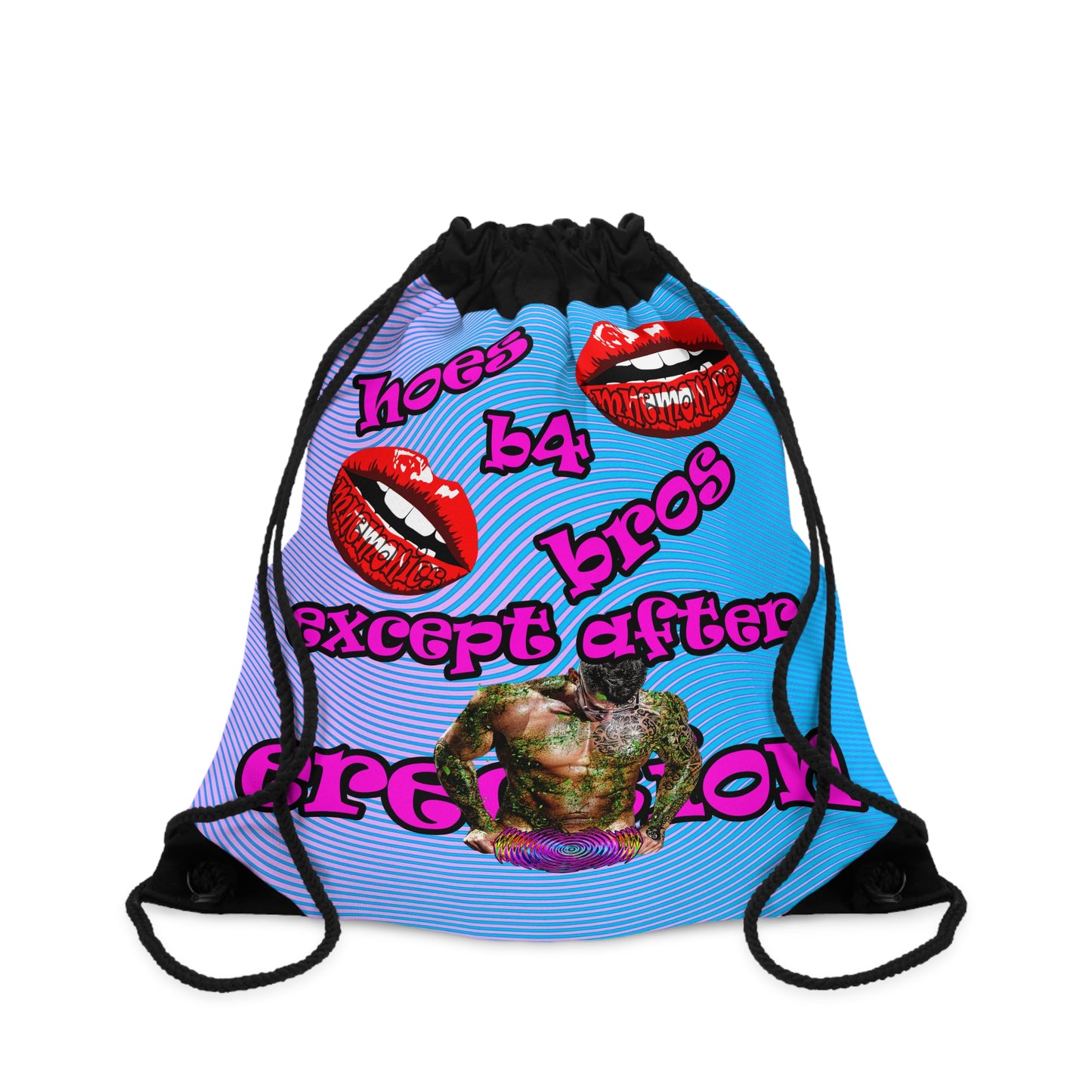 hoes b4 bros - Drawstring Bag (light blue-purple wave)