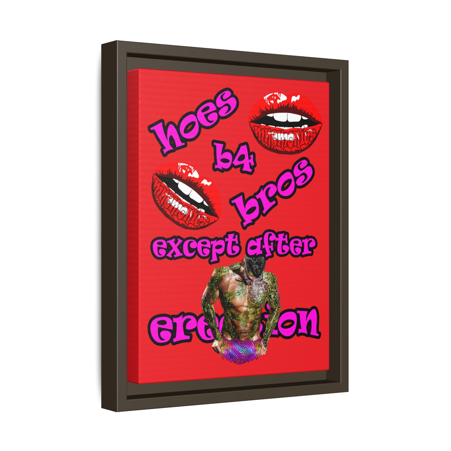 hoes b4 bros - framed canvas art (red)