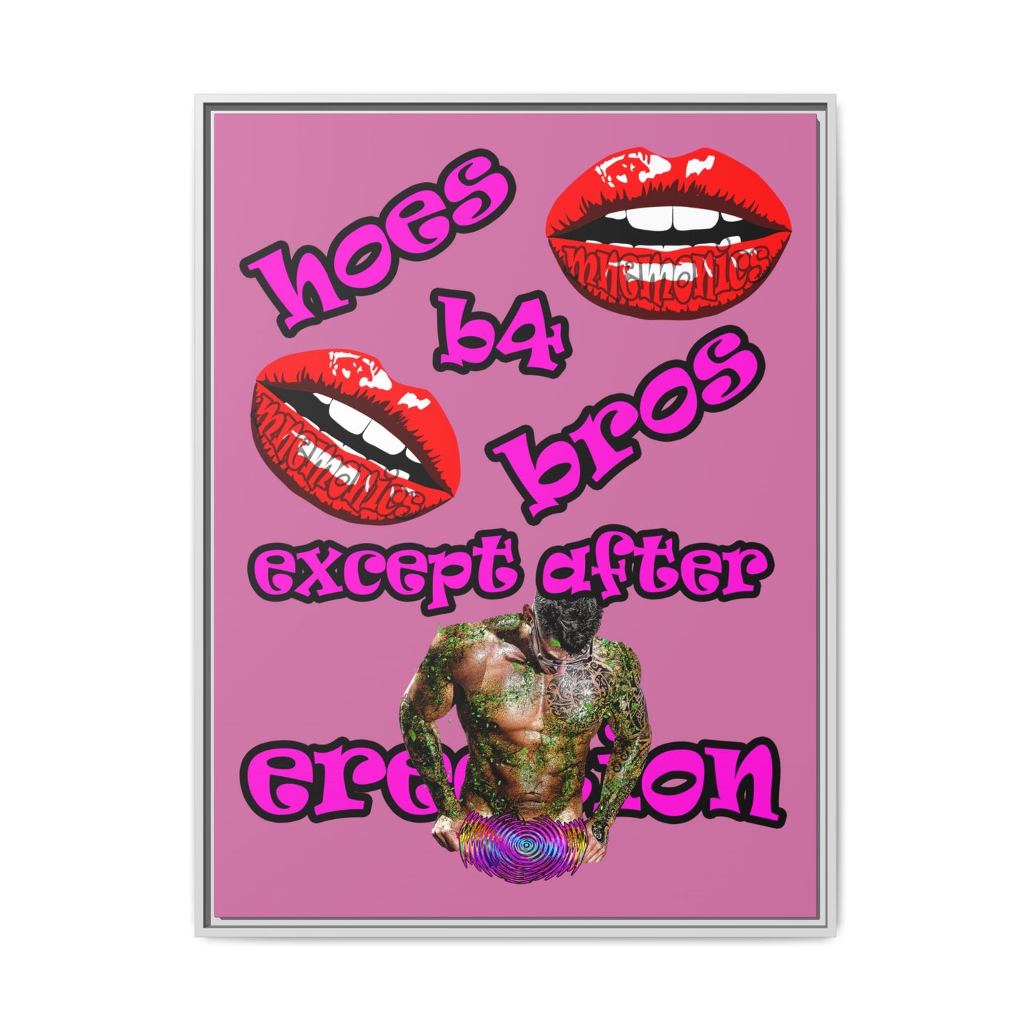 hoes b4 bros - framed canvas art (light pink)