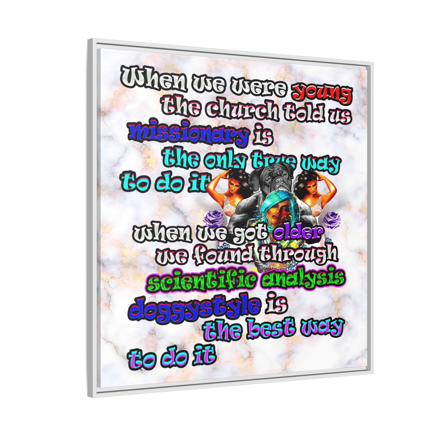 doggystyle - framed canvas art (white marble)