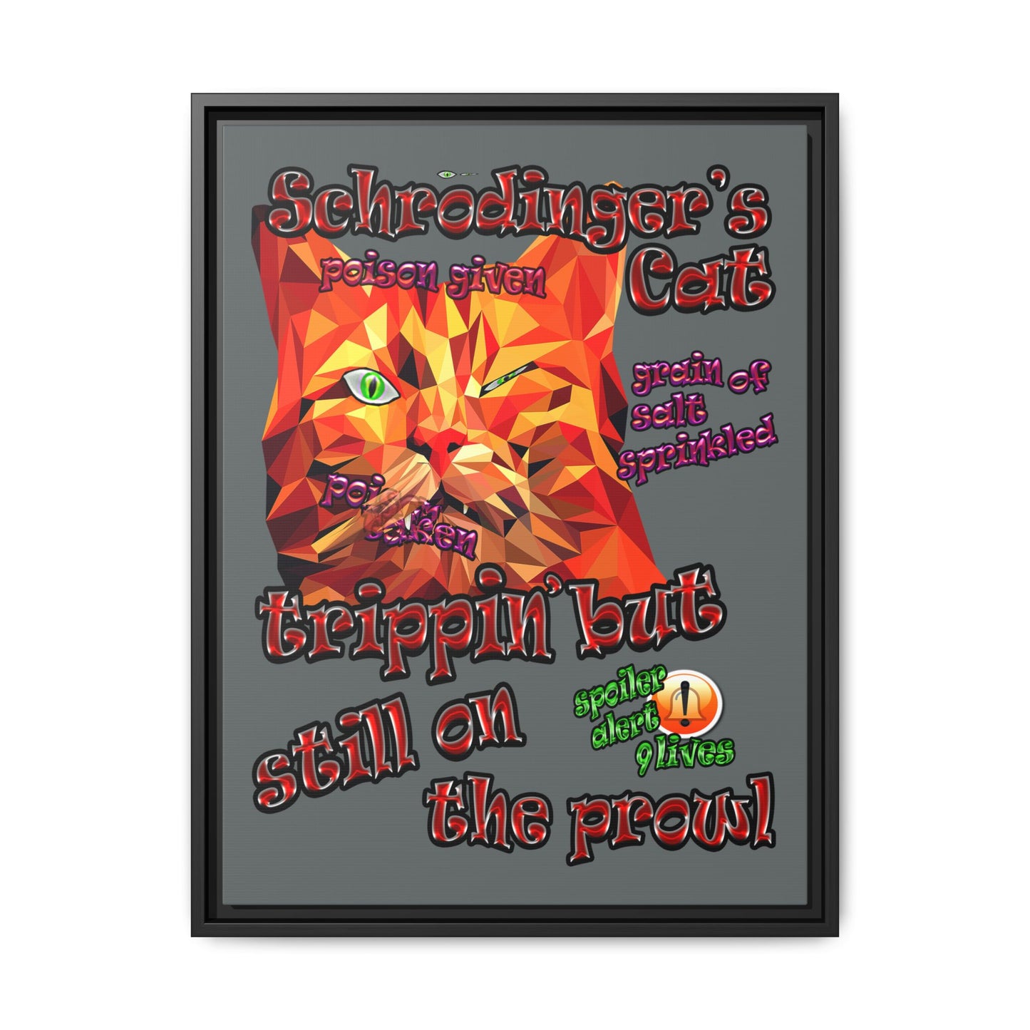 schrodinger's cat - framed canvas art (dark grey)