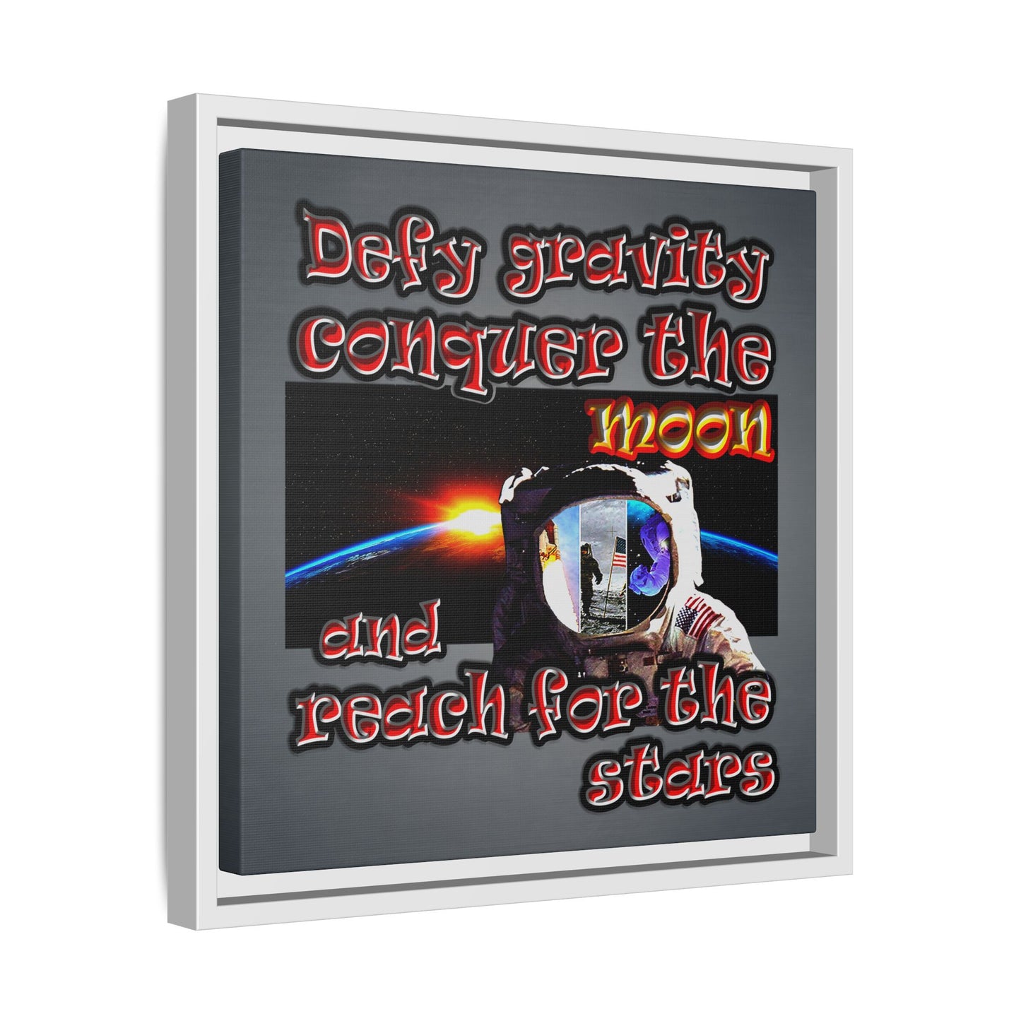 defy conquer reach - framed canvas art (grey-light grey)