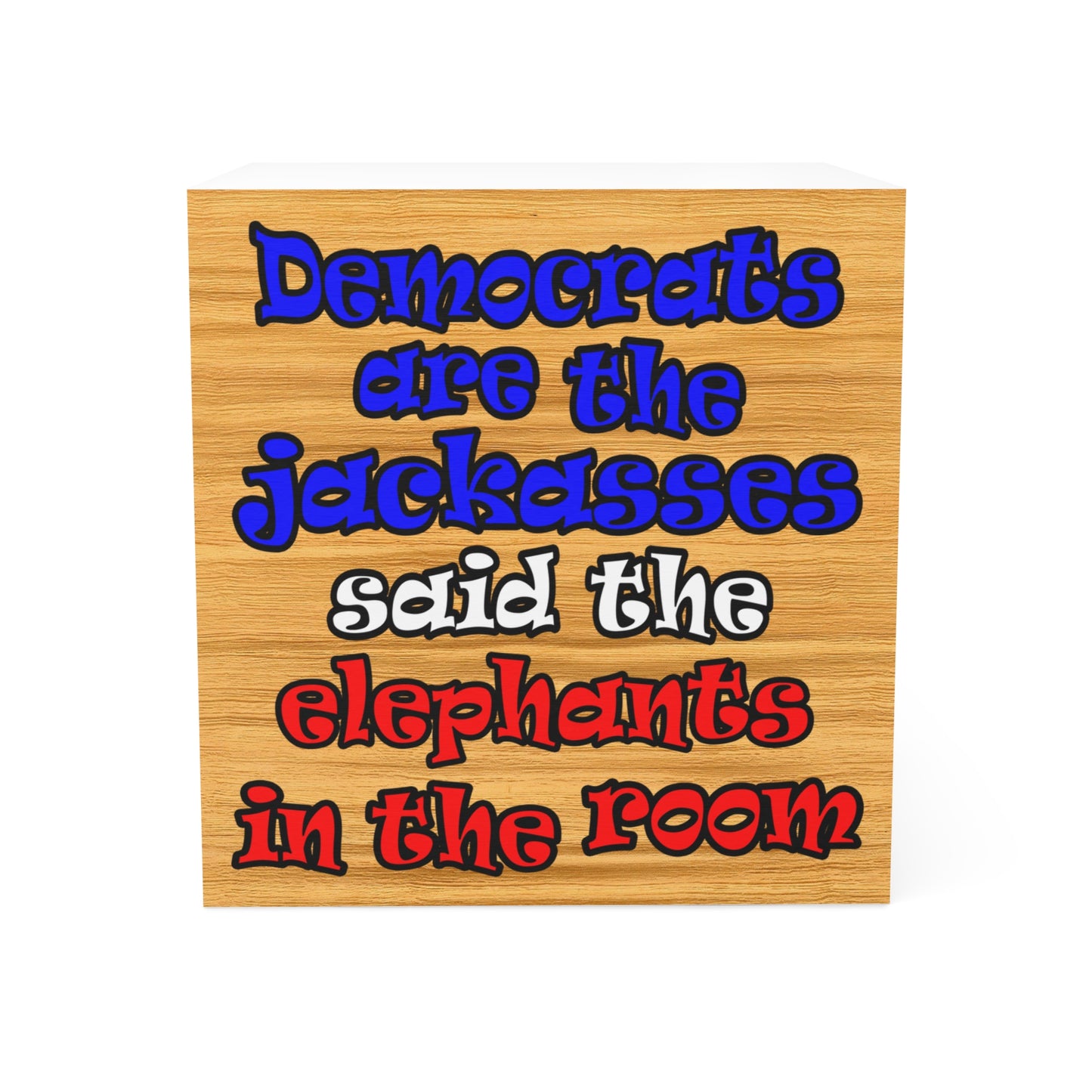 donkeys and elephants - note cube (butterscotch wood finish)