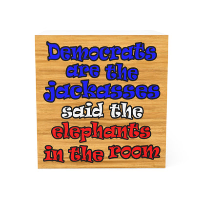 donkeys and elephants - note cube (butterscotch wood finish)