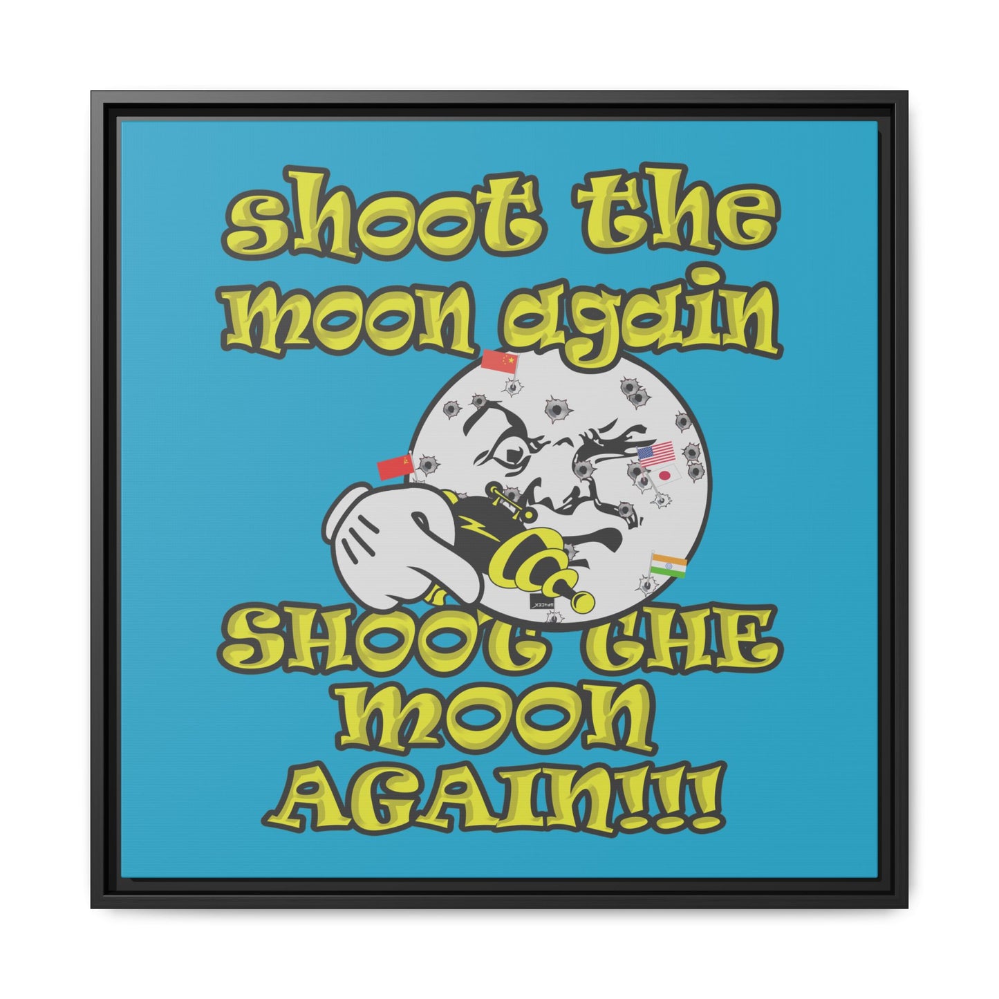 shoot the moon again - framed canvas art (turquoise)