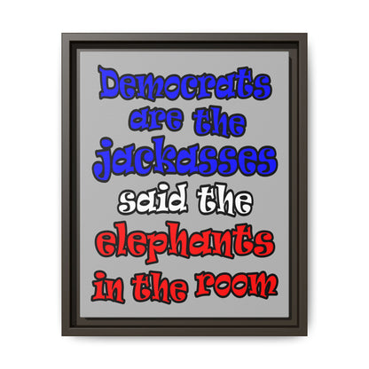 donkeys and elephants - framed canvas art (light grey)