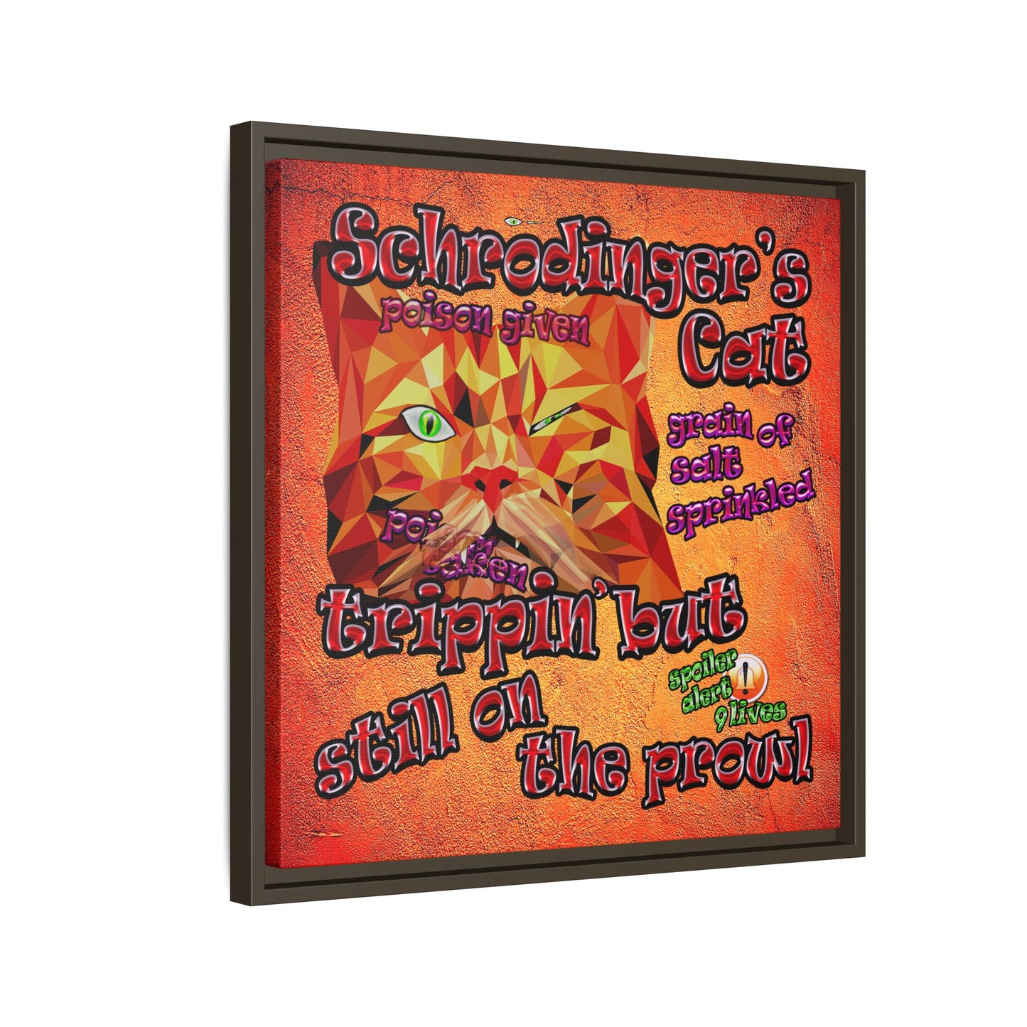 schrodinger's cat - framed canvas art (burnt orange)