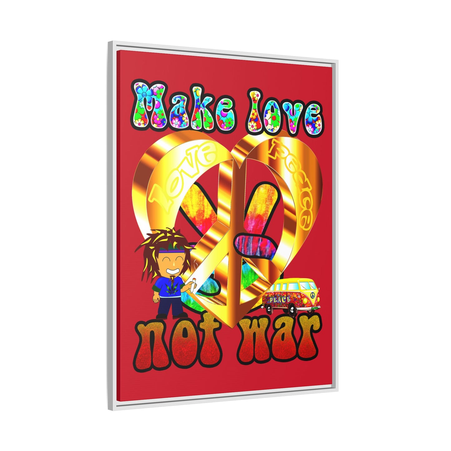 love peace - framed canvas art (dark red)
