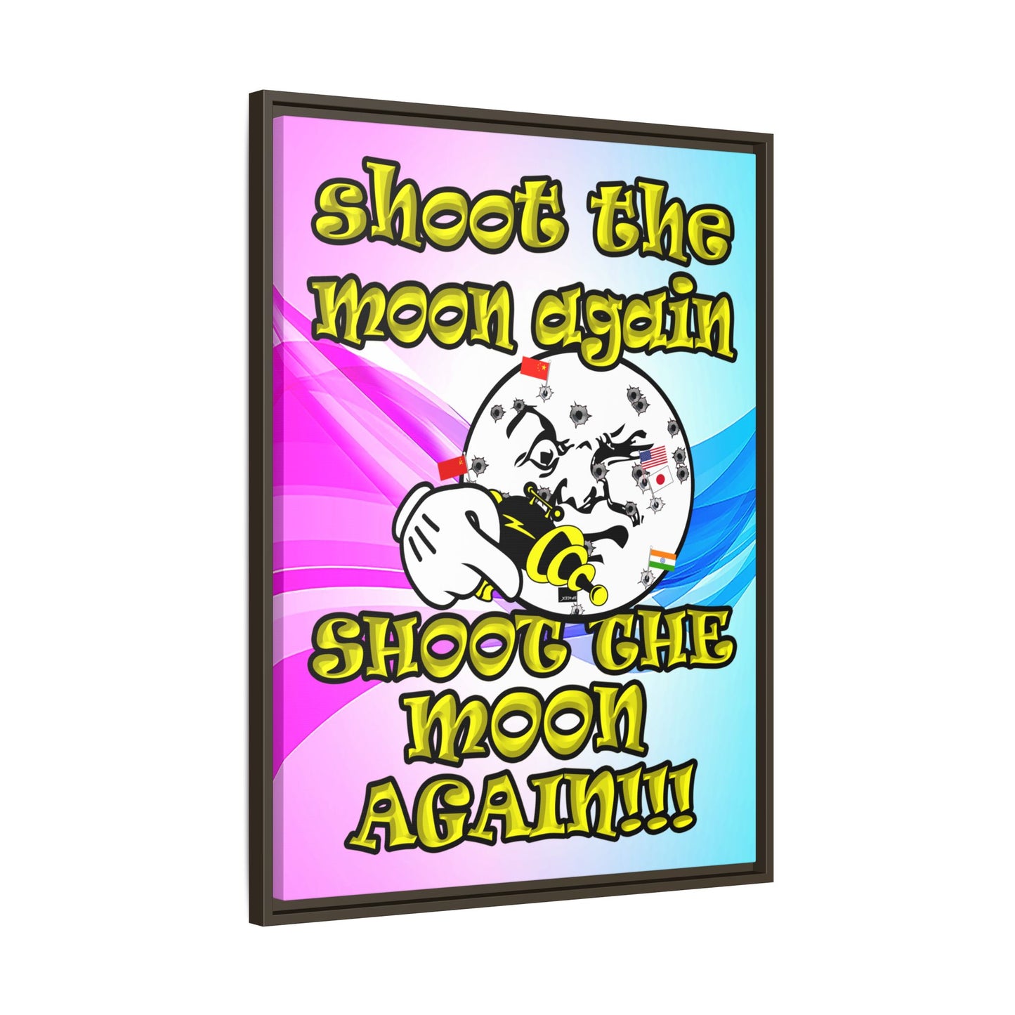 shoot the moon again - framed canvas art (light blue-pink wave)