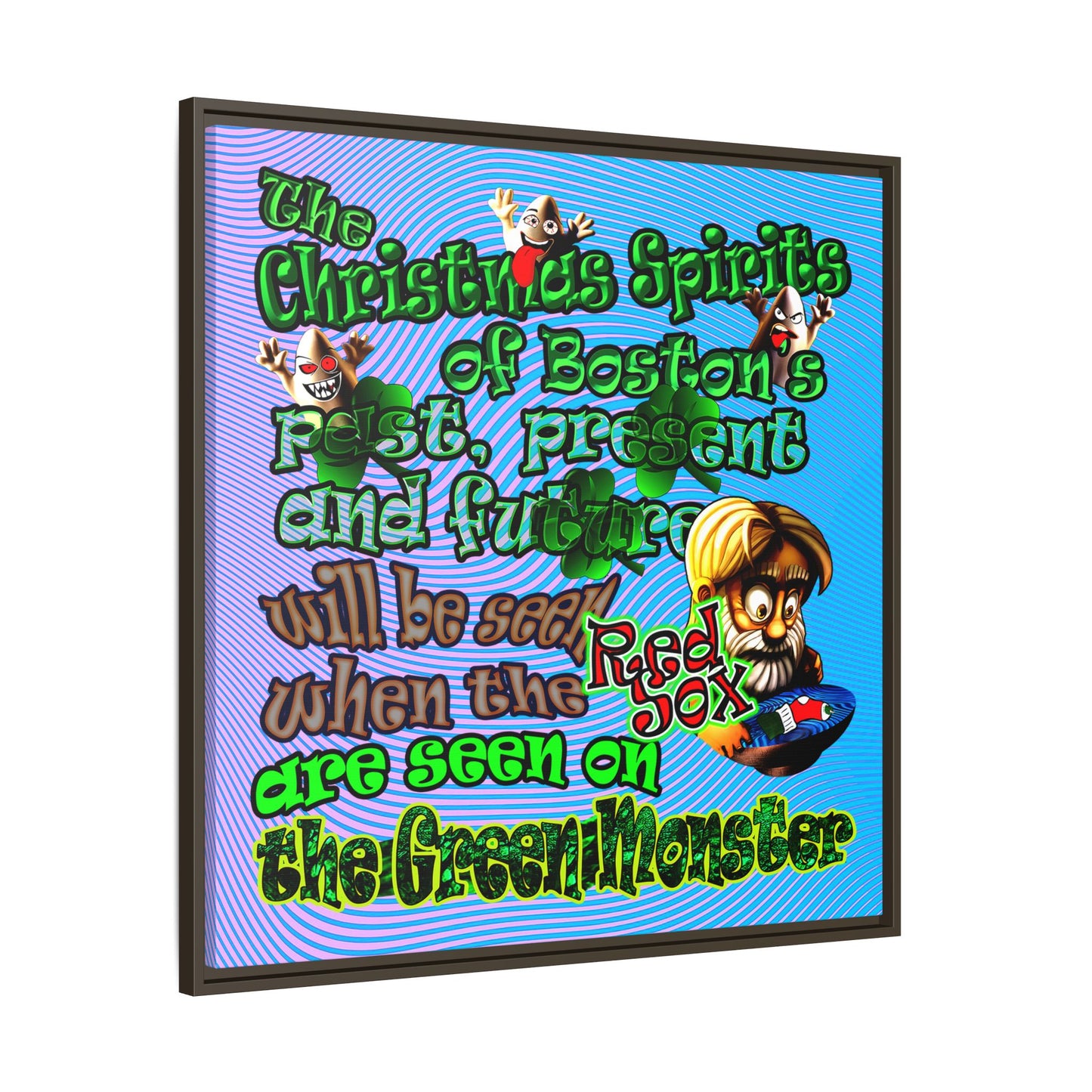 christmas spirits of boston - framed canvas art (light blue-purple wave)