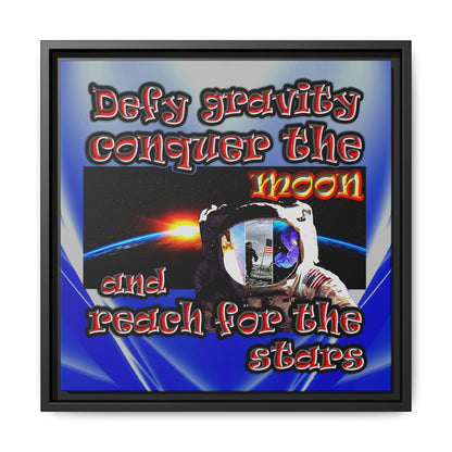 defy conquer reach - framed canvas art (blue-white wave)