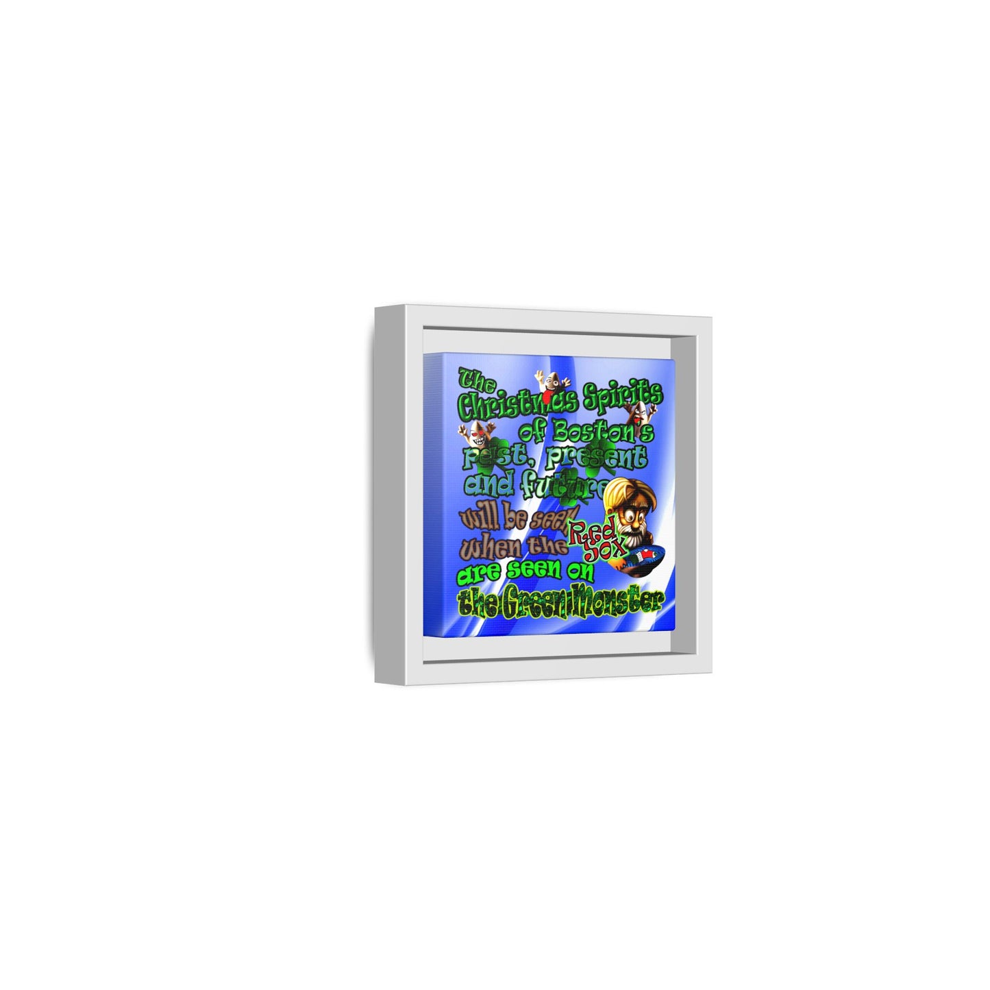 christmas spirits of boston - framed canvas art (blue-white wave)