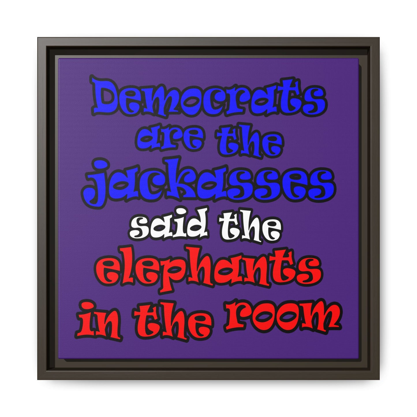 donkeys and elephants - framed canvas art (purple)