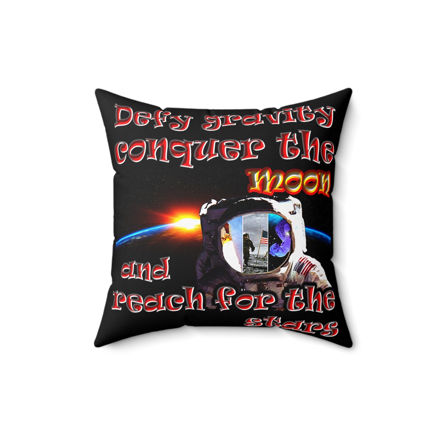 defy conquer reach - Spun Polyester Square Pillow - (black)