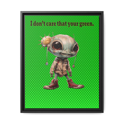 I don't care that your green - framed canvas art (logo green)