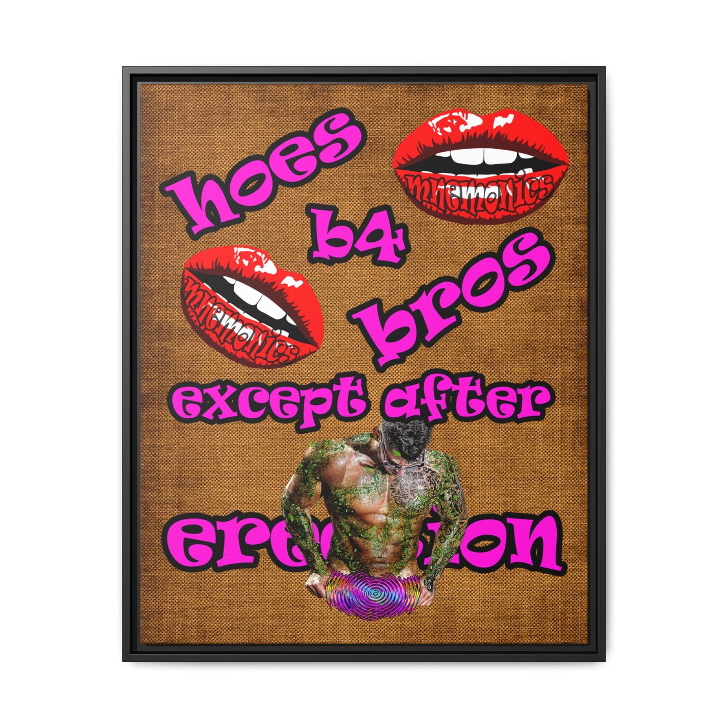 hoes b4 bros - framed canvas art (brown papyrus)