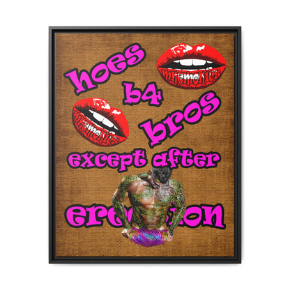 hoes b4 bros - framed canvas art (brown papyrus)