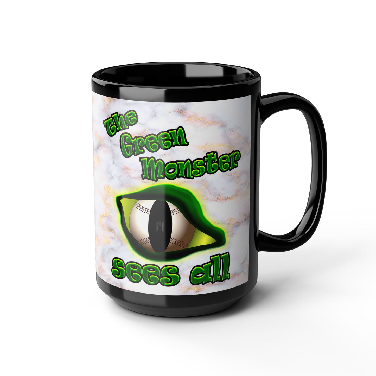 green monster - Black Mug (white marble)