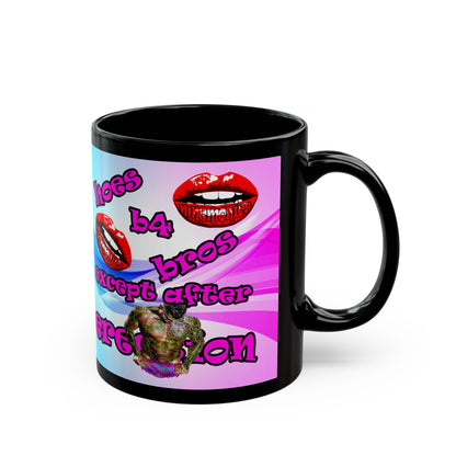 hoes b4 bros - Black Mug (light blue-pink wave)