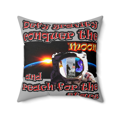 defy conquer reach - Spun Polyester Square Pillow - (light grey)