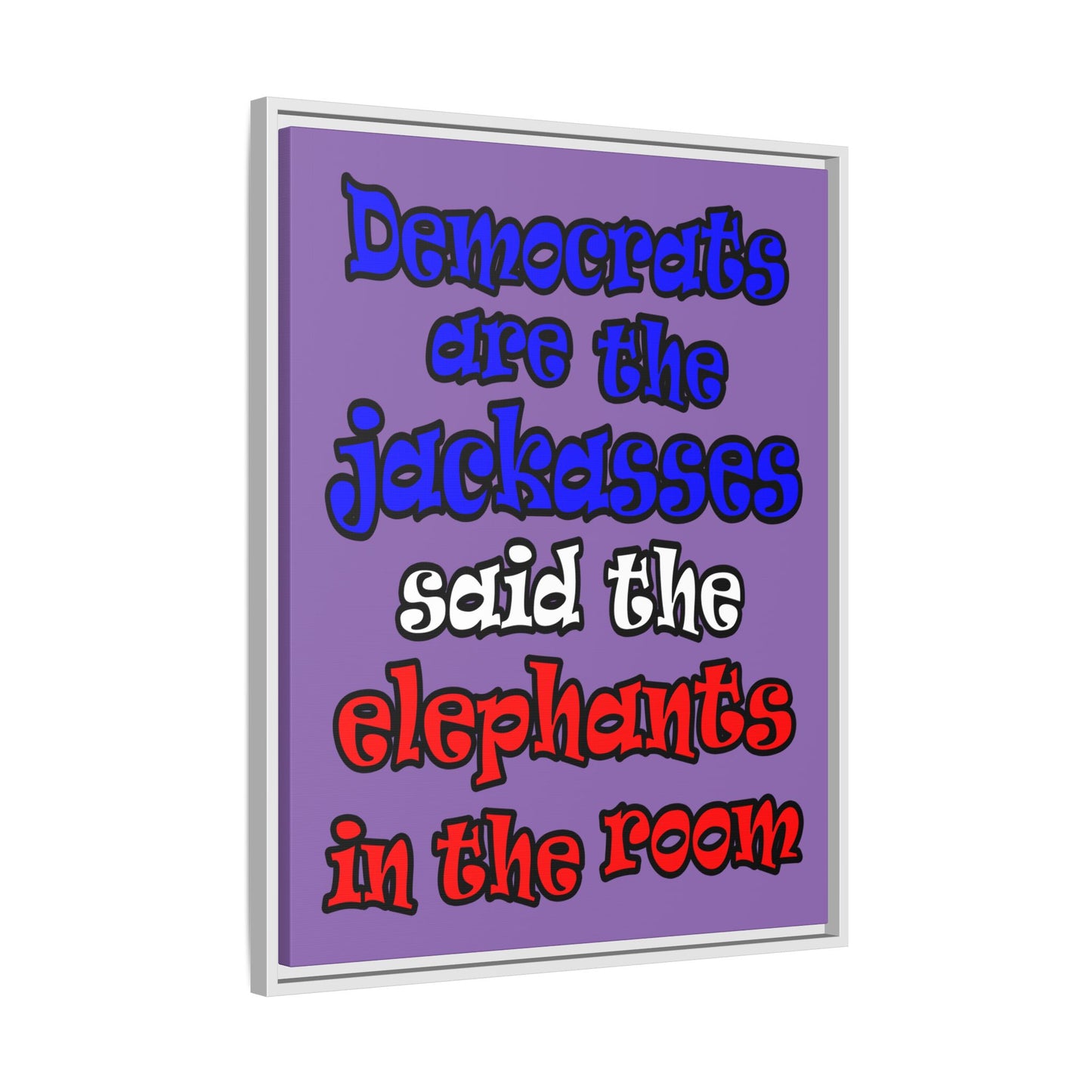 donkeys and elephants - framed canvas art (light purple)