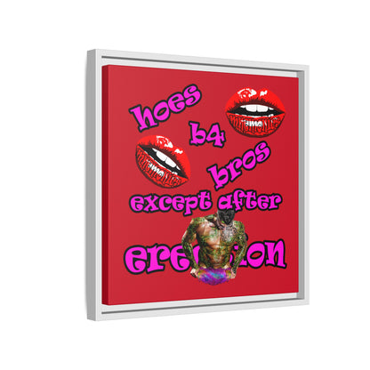 hoes b4 bros - framed canvas art (dark red)