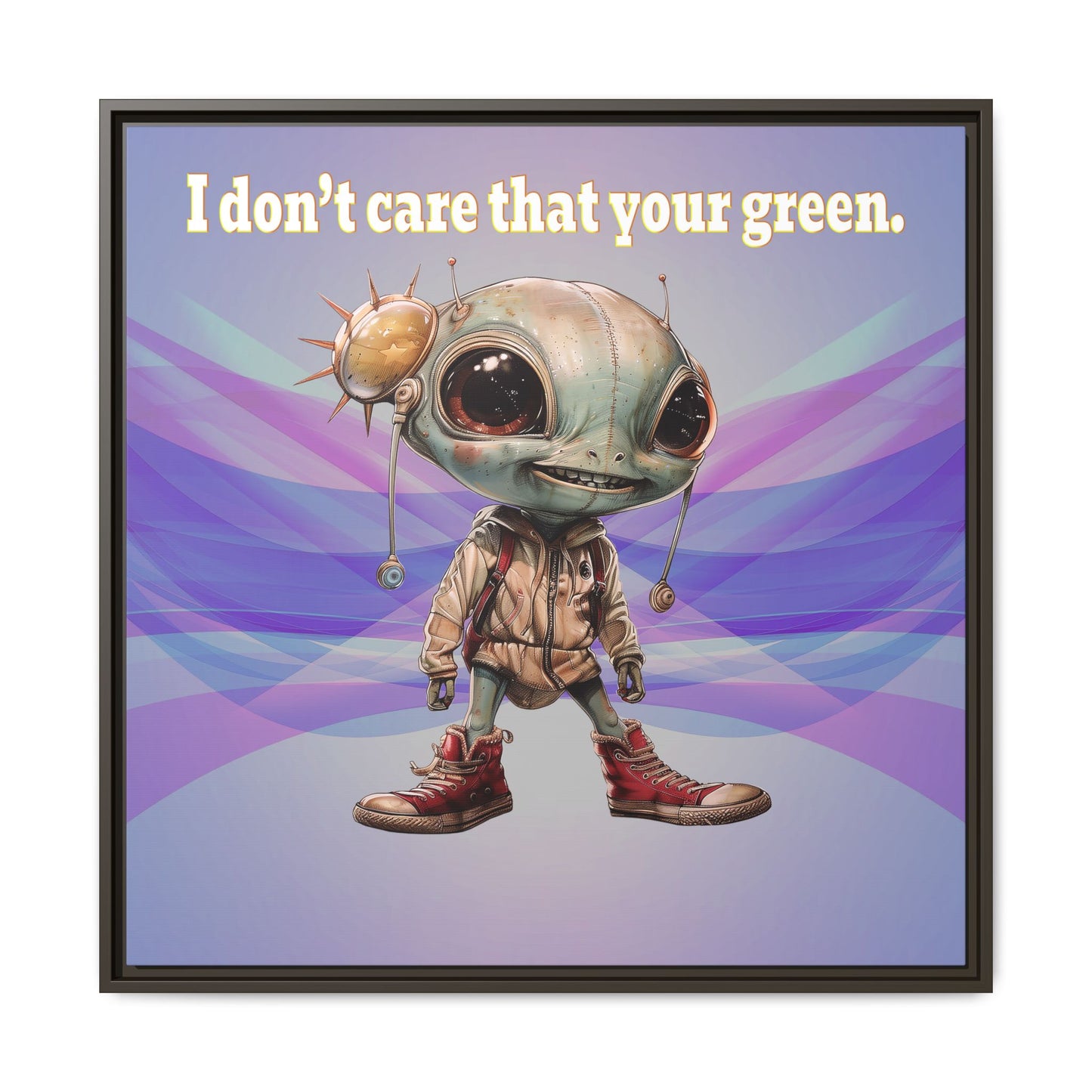 I don't care that your green - framed canvas art (light blue-pink wave)