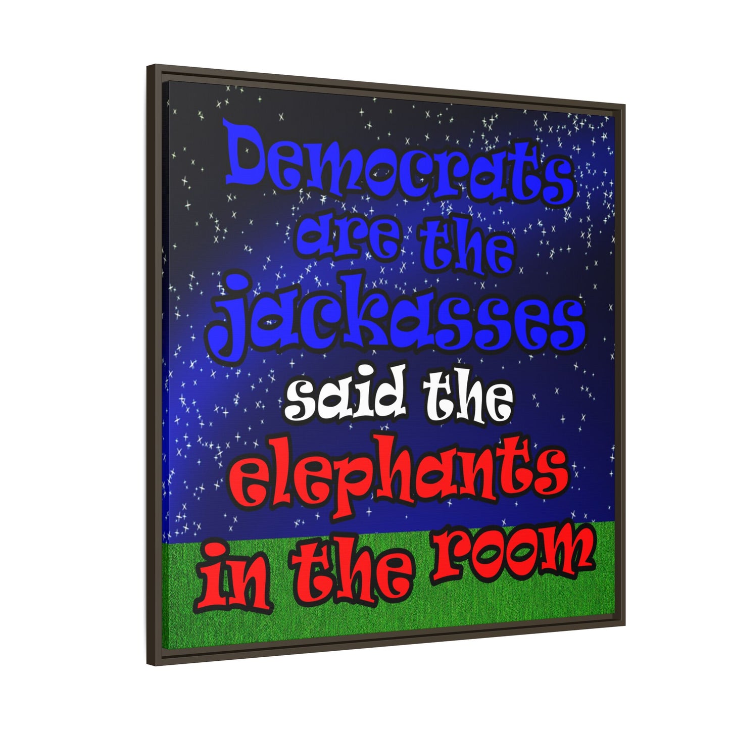 donkeys and elephants - framed canvas art ('snoops' background)