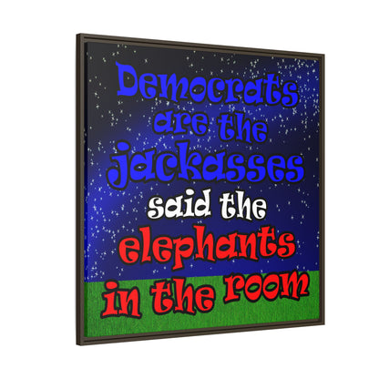 donkeys and elephants - framed canvas art ('snoops' background)