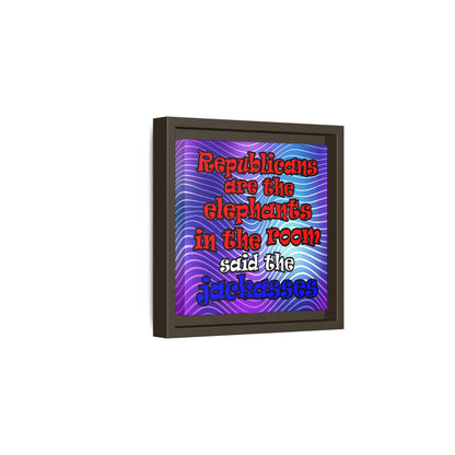 donkeys and elephants - framed canvas art (purple wave)
