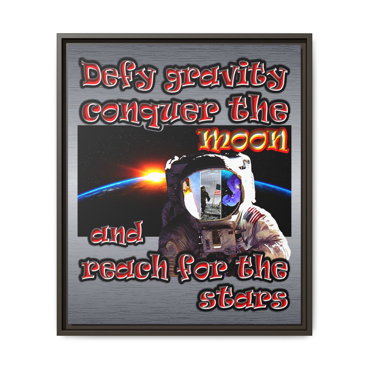 defy conquer reach - framed canvas art (brushed nickel)