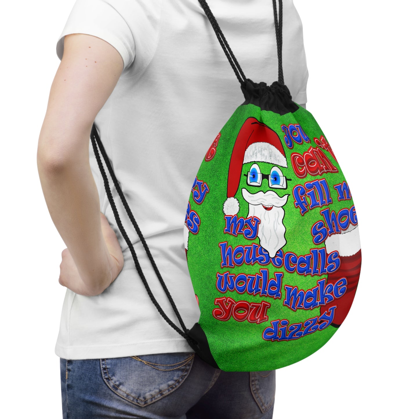 santa's shoes - Drawstring Bag (green turf)