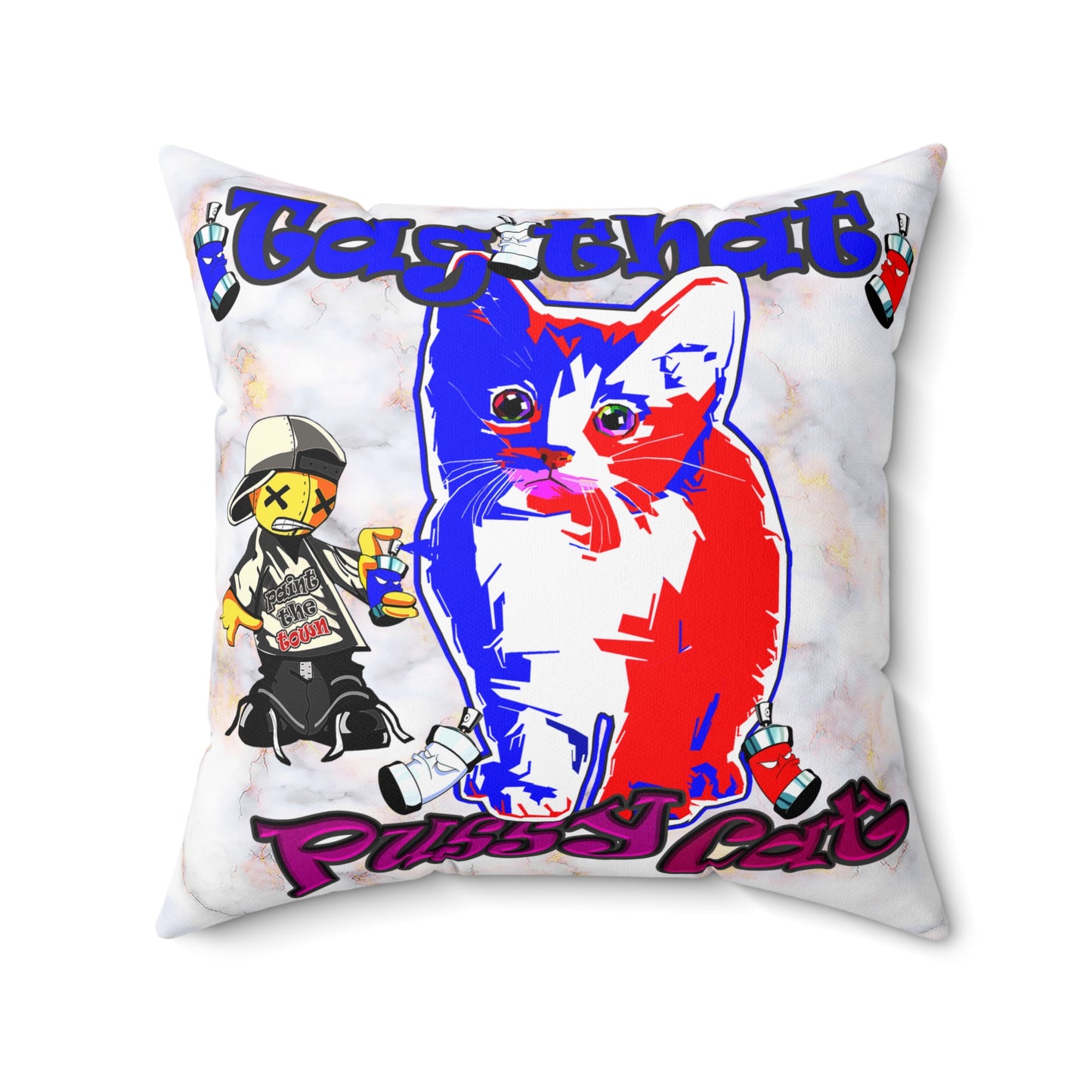 tag that - Spun Polyester Square Pillow - (white marble)