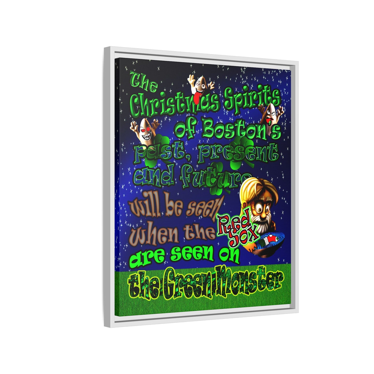 christmas spirits of boston - framed canvas art ('snoops' background)