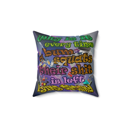 the bum's shit - Faux Suede Square Pillow - (grey-pink wave)