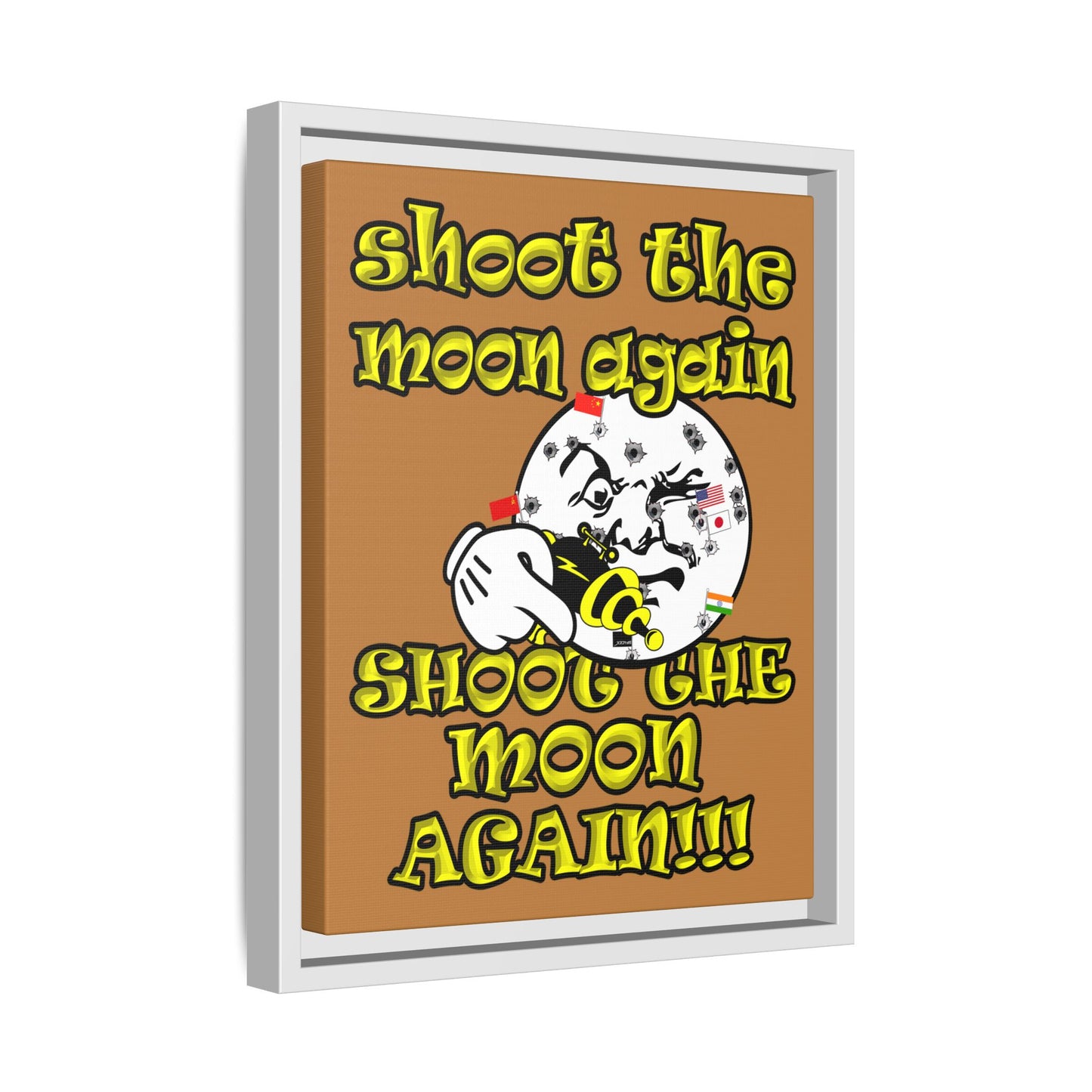 shoot the moon again - framed canvas art (light brown)