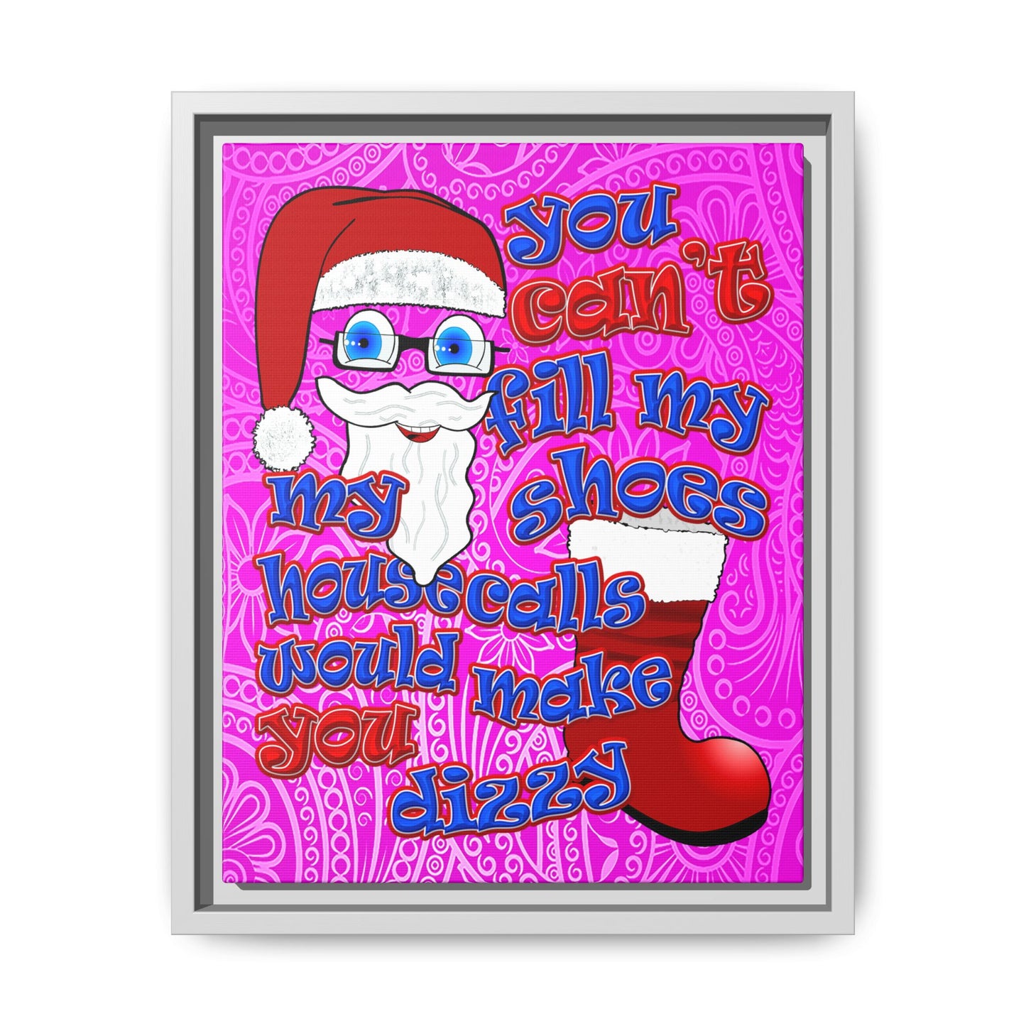 santa's shoes - framed canvas art (pink swirl)