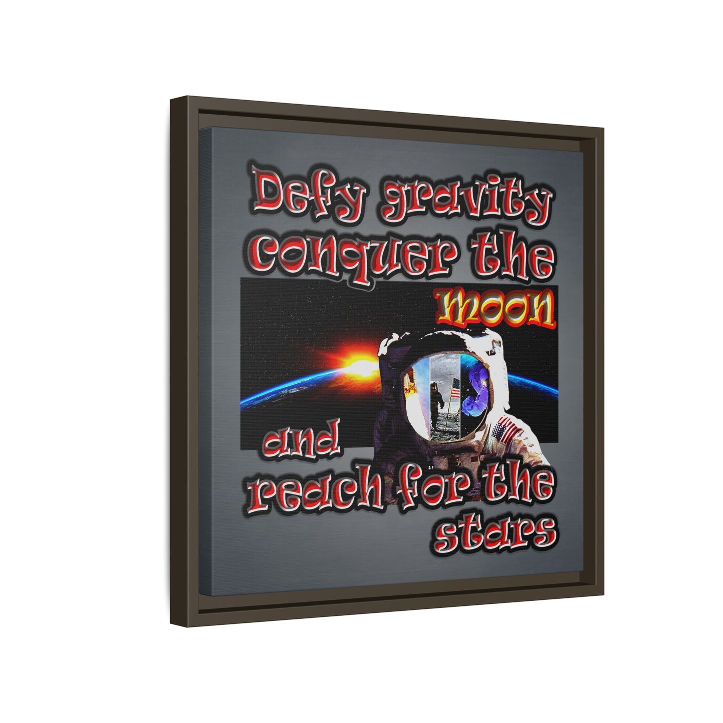defy conquer reach - framed canvas art (grey-light grey)