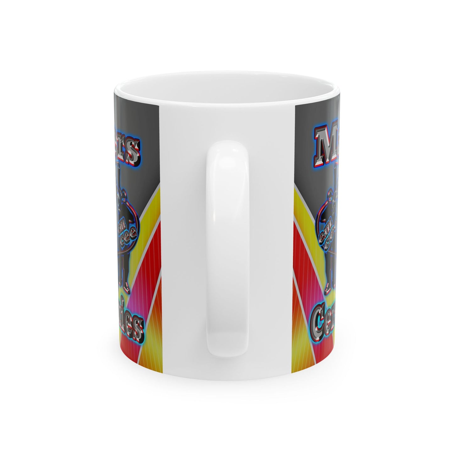 em cee squared - White Mug (rainbow split)